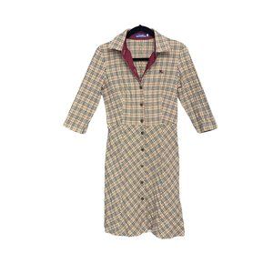 Burberry Blue Label Plaid 3/4 Sleeve Button Down MiDi Dress Size 40/6